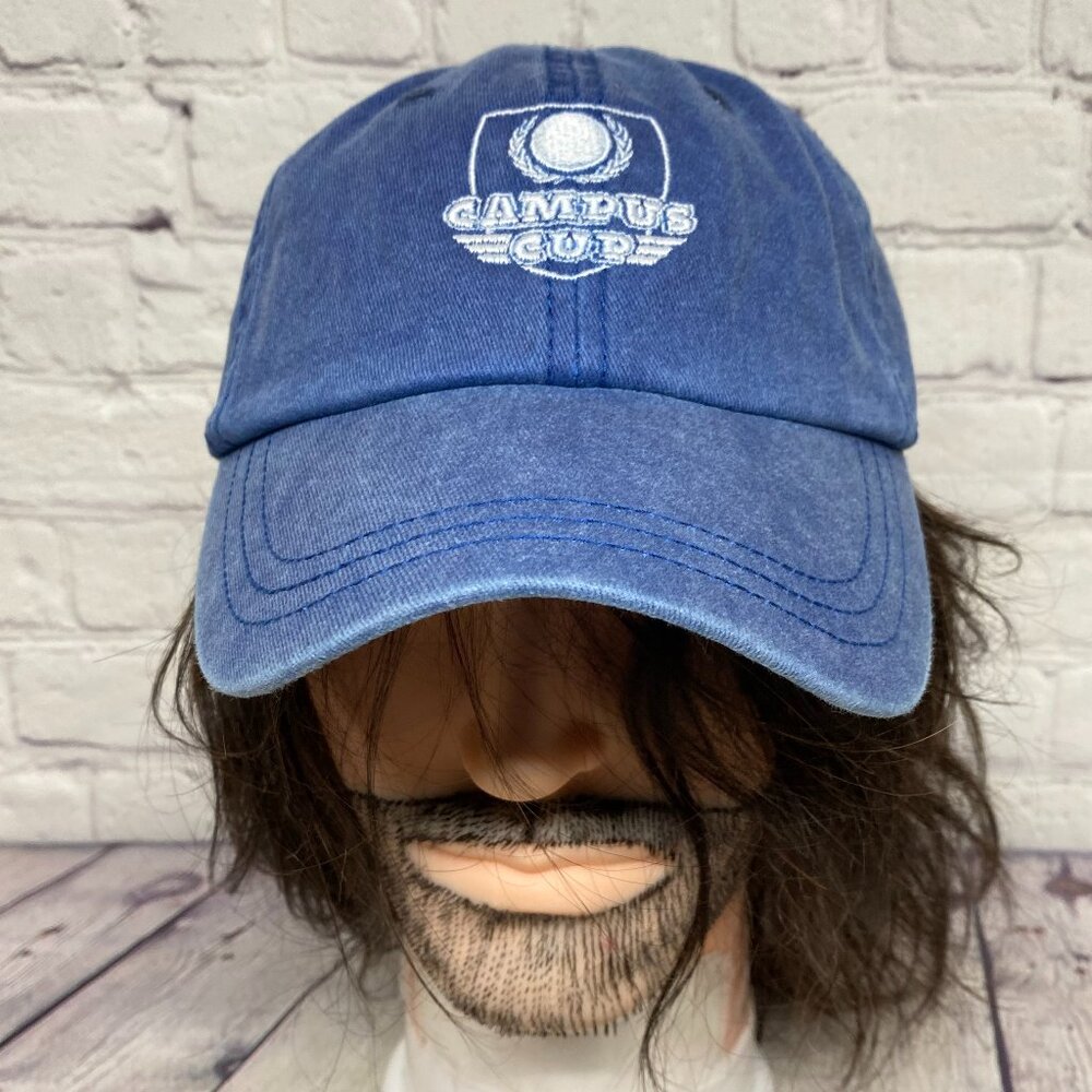 Women's Dad Hat Cap Strap Back Blue Campus Cup Champ Embroidered Logo Preppy